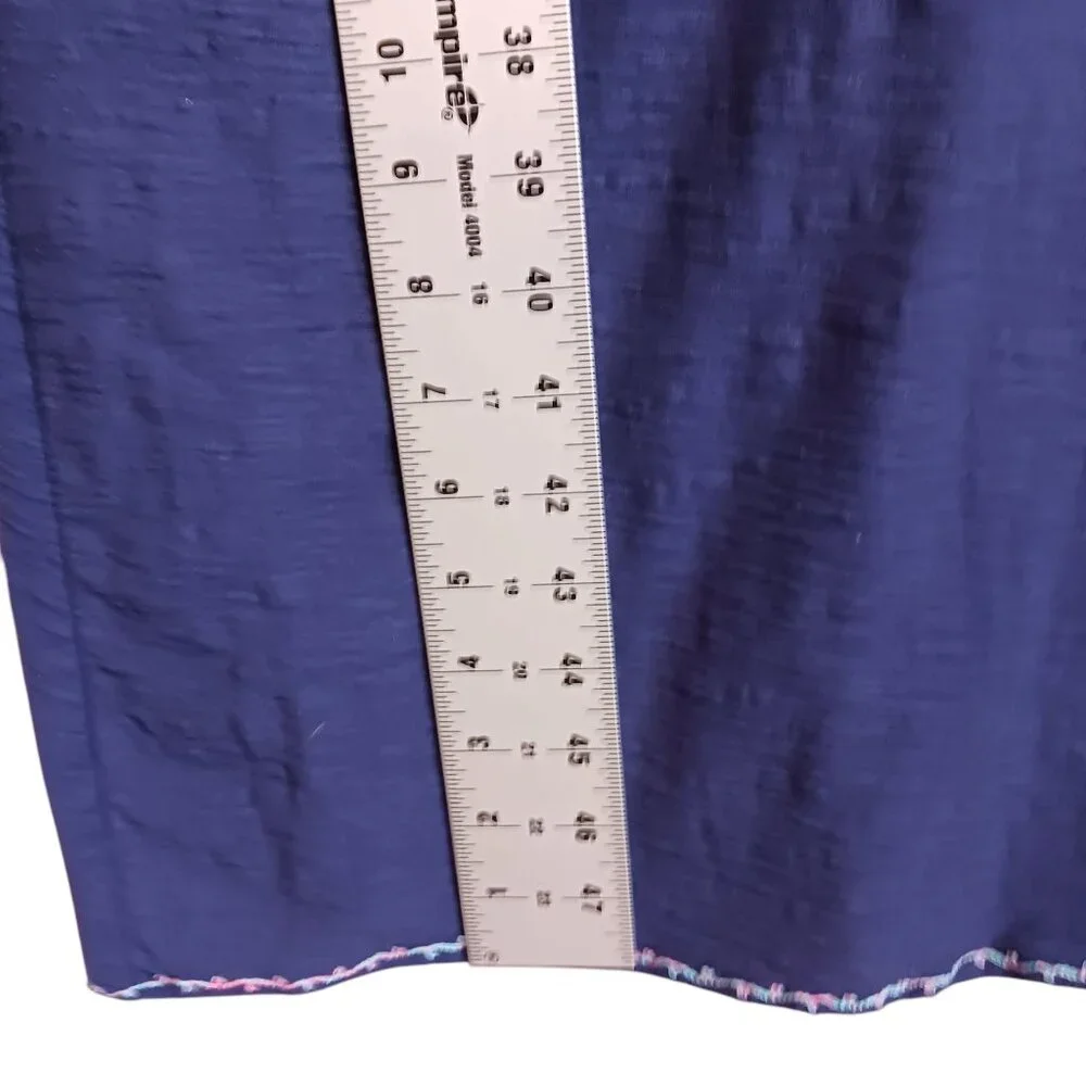 Chach, NWT,  Maxi Kimono, Boho, Navy w/ Pink & Aqua Trim, Whimsical, Small - Picture 9 of 14